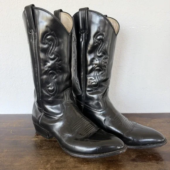 Caborga Botas Black Leather Western Cowboy Boots 10.5 D Mexico